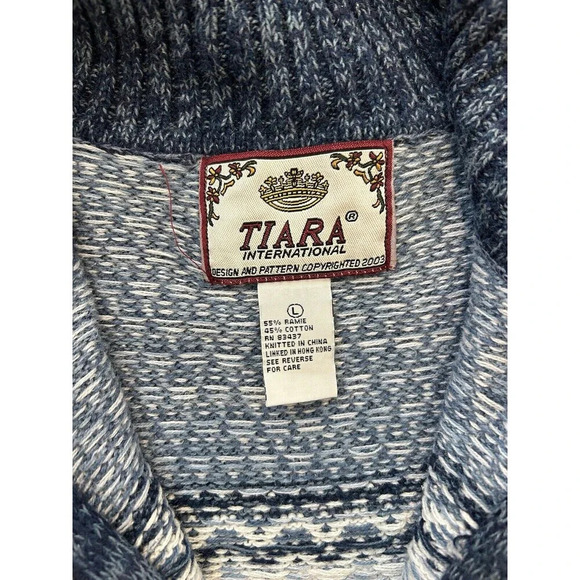 Vintage Snowflake Novelty Ramie Knit Sweater Full Zip Collared Nordic L - Picture 3 of 5